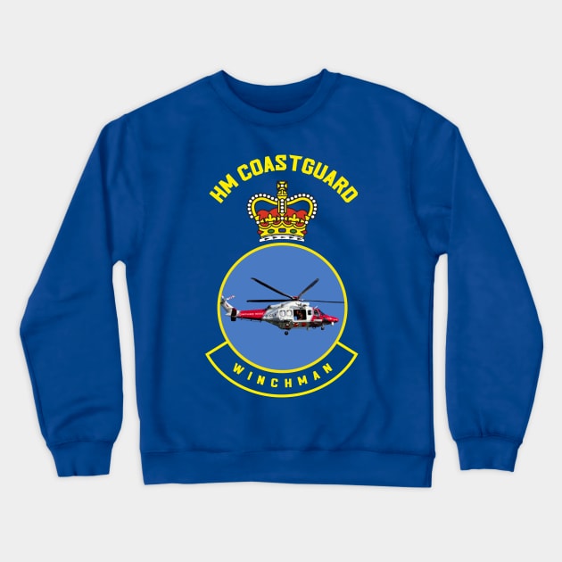 Winchman - HM Coastguard rescue AugustaWestland AW189 helicopter based on coastguard insignia Crewneck Sweatshirt by AJ techDesigns